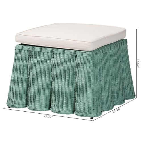Bali & pari Palm Bohemian Seafoam Green Scallop Rattan Ottoman - color: Seafoam Green