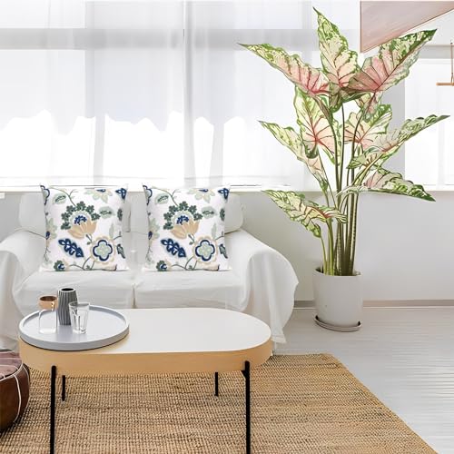 Pack of 2 Embroidered Decorative Throw Pillow Cover 18x18 Inch Farmhouse Floral Pillowcase for Living Room Sofa Bed (Dragon Flower-A) - color: Dragon Flower-a