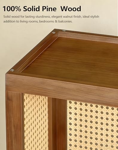 Plant Stand Indoor, 2-Tier Rattan Boho Flower Stands for Home, 26 Inch Tall Natural Wood Corner Plant Shelf, Mid Century Decorative Display Shelves for Living Room,Bedroom,Office,Walnut