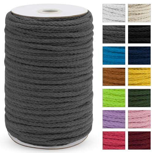 JeogYong Braided Macrame Cord 5mm x 295ft, Natural 8-Strand Braided Cotton Rope, Colored Drawstring Cord Craft Rope for Plant Hangers, Wall Hanging, Dream Catcher, Garden, DIY Projects - color: Medium Gray