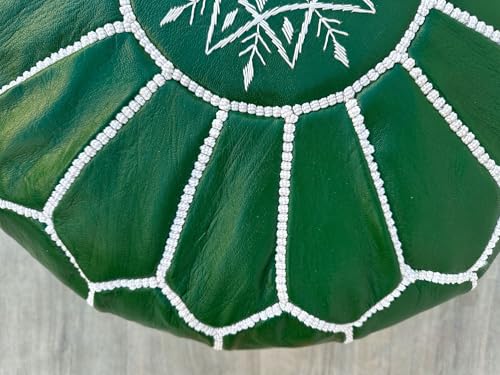 Moroccan Ottoman Leather Pouf : Luxurious Comfort for Your Living Space, Genuine Leather, Boho Chic Décor for Living Rooms, Bedrooms, and More (Green) - color: Green