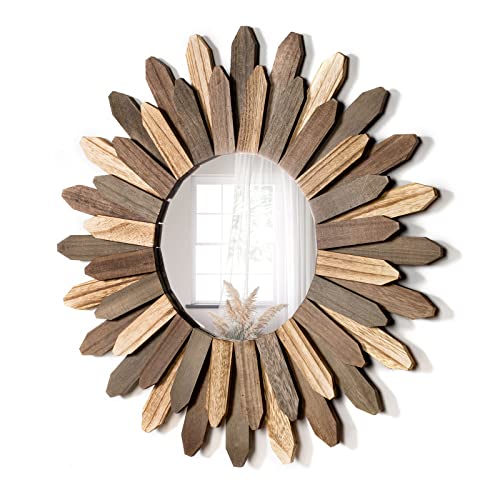 Honiway Boho Wall Decor 21 inch Wall Mirror Rustic Wood Decorative Mirror for Room Decor Rustic Home Decor Farmhouse Wall Decor at Living Room Bedroom Bathroom Hallway Trilcolor - color: Tril Color, size: 21 inch (1 pack)