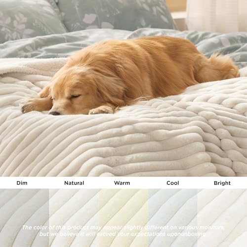 Bedsure ComfyFleece™ Waterproof Dog Blankets for Large Dogs - Soft Pet Cat Blanket Corduroy Fleece for Couch Protector Washable, Cozy Calming Reversible Furniture Protection,40"x50", Cream - color: Cream, size: L(40x50")-1pc