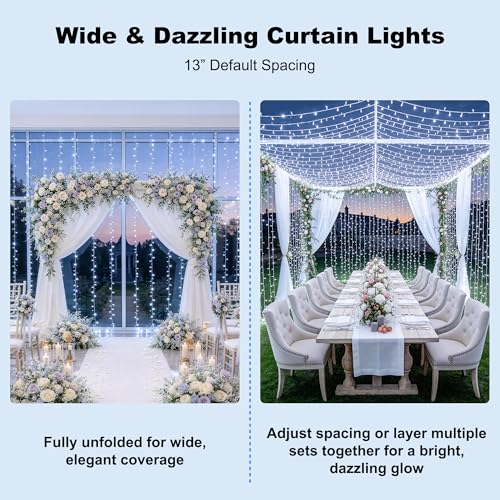 JMEXSUSS 9.5x29.5ft Curtain Lights Indoor Outdoor Decor with Remote, 900LED White Christmas Lights Plug in, Hanging String Lights for Bedroom, Wall, Window, Patio, Garden, Wedding, Reception, Backdrop - color: White, size: 900 LED