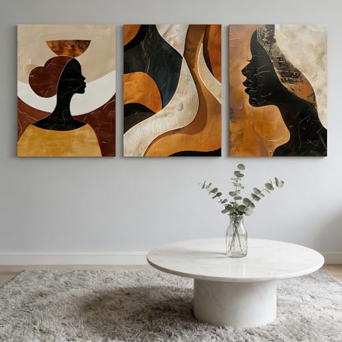 Framed Boho African American Wall Art Black Woman Canvas Print Gold Vintage Abstract Black Female Painting Picture Wall Decor for Living Room Bedroom Office 12x16 Inches - color: Silhouette Portrait, size: 12"L x 16"W