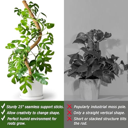 2 Pack 25" Moss Pole, Bendable Moss Pole for Plants Monstera, Moss Poles for Climbing Plants Indoor, Handmade Coco Coir Plant Pole Sticks Support Stakes for Potted Plants - color: 2×25 Inch