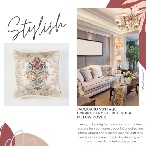 2Pcs Pillow Covers Decorative European Jacquard Vintage Embroidery Stereo Sofa for Home Decor, Sofa Living Room, Couch, Bed.18x18 or 20x20 inches. (CREAMBEIGE Blue pack2) - color: Creambeige Blue Pack2