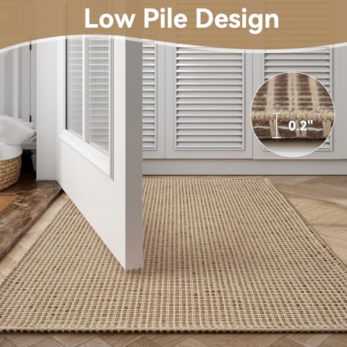 Runner Rug for Hallway 2x6, Machine Washable Rug Runner Non Slip, Boho Woven Kitchen Runner, Low-Pile Indoor Entryway Rug for High Traffic Areas, Living Room, Laundry Room (2'x6', Brown) - color: Brown, size: 2' x 6'