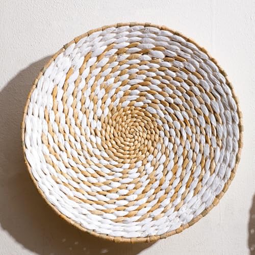 homeemoh Boho Round Hand Woven Wall Basket Decor, Seagrass Rattan Wicker Farmhouse Hanging Baskets Flat Wall Art for Kitchen Living Room Bedroom, 1 Pcs 11.81" - color: Style4( 11.81")