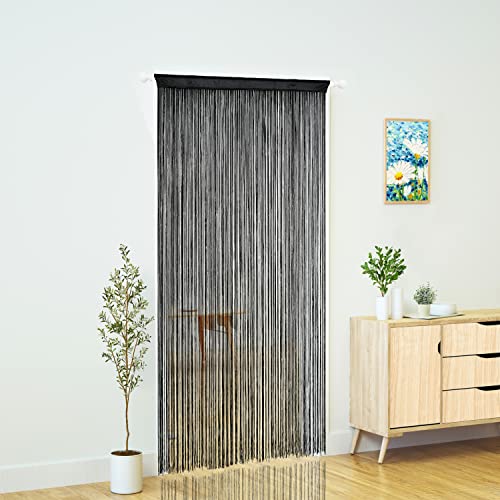 YaoYue Doorway String Curtain Door Curtains,Boho Hippie Hanging Fringe Room Divider for Patio Bedroom Closet Kitchen Laundry,Room Window Wall Door Decor(39×79in/100×200cm,Black) - color: Black, size: 39"W x 79"L (Pack of 1)