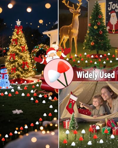 OZS 2PK 32LED 55FT Red and White Christmas Decorations Mushroom Solar Lights, Christmas Lights Outdoor with 8 Lighting Modes, Solar String Lights Waterproof for Outside Yard Party - color: Mushroom-Red & White (Christmas)