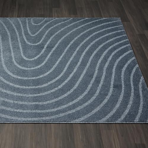 LUXE WEAVERS Modern Geometric Wave Blue 2x8 Area Rug - color: Blue, size: 2' x 8' (Runner)