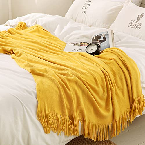 Homiest Decorative Knitted Throw Blanket with Fringe Soft & Cozy Tassel Blanket for Couch Sofa Bed (Yellow,50x60) - color: Yellow, size: 50" x 60"