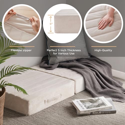 Codi Floor Cushions for Adults, Large Meditation Pillows with Thick Foam and Soft Tufted Covers, Washable Square Seating for Couch and Yoga Sitting, 22×22×5 Inch Ivory - color: Ivory, size: 22 Inch (Pack of 1)