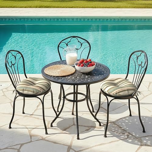 LVTXIII Outdoor Bistro Chair Cushions, 15"x15"x4" Round Patio Chair Cushions, All Weather Tufted Seat Cushions for Patio Furniture Use, Set of 2, Stripe Onyx - color: Stripe Onyx