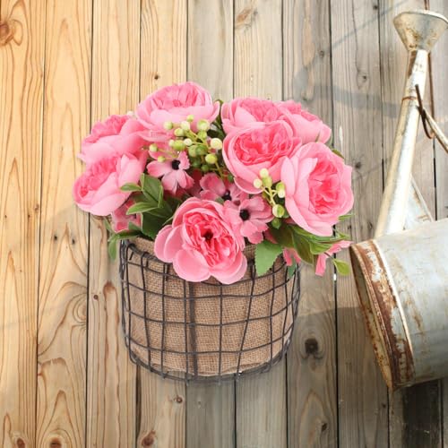 BESPORTBLE Vintage Iron Wire Half Round Hanging Basket with Breathable Linen Liner for Indoor and Outdoor Plants Decorative Wall-Mounted Organizer for Garden Balcony and Home Storage