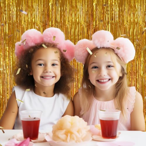 DECOCKRAT 3 Pack Foil Fringe Backdrop - Gold Shiny Tinsel Curtains for Party Decoration/Photo Booth Props - 3.3x8.2 FT Metallic Foil Backdrop for Birthday, Wedding, Graduation, Christmas. - color: Gold