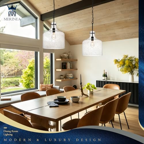 12" Black Seeded Glass Pendant Light, Modern Hand-Blown Bubble Glass Hanging Ceiling Light Fixture for Kitchen Island, Dining Room, Hallway, Farmhouse Entryway, E26 Dimmable Pendant Lighting - color: Chain Black-Seeded Glass