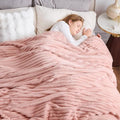 NEWCOSPLAY Super Soft Queen Blanket Pink Premium Silky Flannel Fleece 3D Ribbed Jacquard Lightweight Bed Blanket All Season Use (Pink Ribbed, Queen(90"x90")) - color: Pink Ribbed, size: Queen(90"x90")