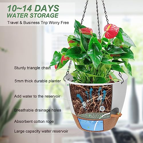 Vanslogreen Hanging Planters for Indoor Outdoor Plants, 1 Set Self Watering Hanging Pot with Drainage Holes & Removable Tray (White-12inch, 12'') - color: White, size: 12''