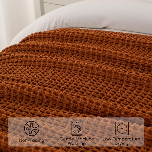 Bunnikins & Clover Knitted Waffle Blanket Throw, Fall Throw Blanket for Home Decoration, Caramel Throw Blanket for Couch, 50"x60" - color: Caramel, size: 50"x60"