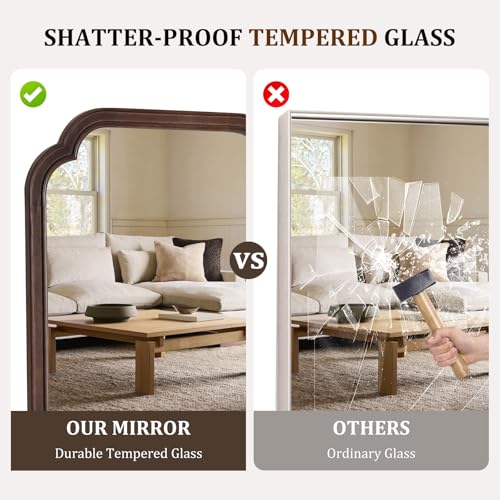 HOMECOOKIN Full Length Mirror Wall Mounted, Rustic Wooden Frame Floor Mirror, Rounded Corner Large Full Body Mirror for Bedroom,Dressing Room， Leaning or Hanging Against Wall (Walnut, 22" L x 65" W) - color: Walnut, size: 65"L x 22"W