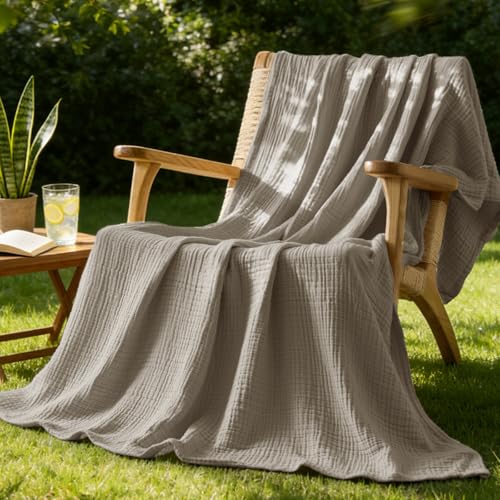 BEDELITE 100% Cotton Muslin Blankets for Adults - 4-Layer Large Throw Breathable and Lightweight Gauze Blanket for Couch, Bed, Travel and Summer, Soft & Cozy Gift for Women, Taupe, 50"x70" - color: Taupe, size: Throw XL(50"x70")