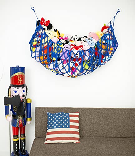 Stuffed Animal Storage Hanging Net or Hammock for Stuffed Animals Handmade Macrame Toy Hammock Plush Toy Hammock Organizer (Blue) - color: Royal Blue for Wall, size: 60" W