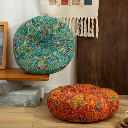 ELEFOCUS Blue Bohemian Seat Cushion,Indoor Boho Chair Cushions for Dining Chairs,Round Chair Pad,Decorative Seat Cushions for Kitchen Chairs(Blue Round A 21X21) - color: Blue Round a 21x21