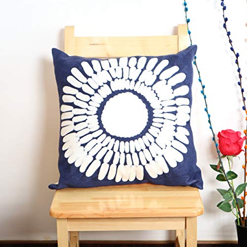 Embroidery Throw Pillow Covers 18x18 Home Decor Floor Pillows Cover 100% Cotton Cushion Cover Throw Pillow Case for Couch Dark Blue Sunflower Embroidered Pillow 45x45cm, Navy Blue, 1 Piece - color: Dark Blue