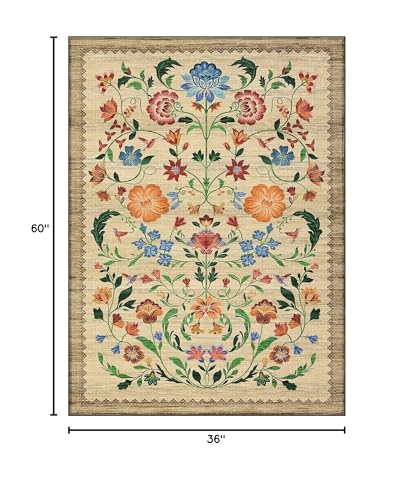 GarveeHome Washable Rug 3x5 Area Rugs for Living Room, Floral Rug for Bedroom, Soft Boho Non Slip Throw Rugs with Rubber Back, Low Pile Stain Resistant Vintage Floral Carpet for Dining Room, Beige - color: C Brown, size: 3' x 5' (Rectangular)