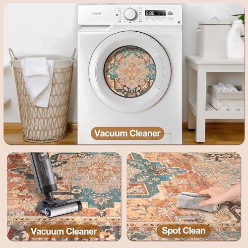 Tangsoo 2x3 Small Rug for Entryway, Washable Rugs Vintage Non Slip Small Area Rug, Indoor Front Door Rug, Print Distressed Door Mat Carpet, Soft Low Pile Rugs for Entry Entrance Kitchen Bedroom - color: Rusty Orange, size: 2' X 3' (Rectangular)