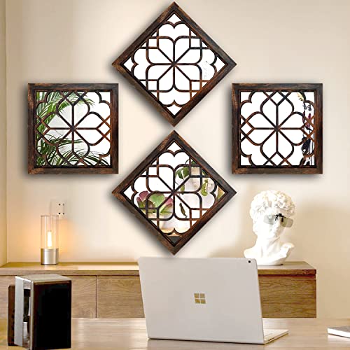 Wocred Set of 4 Mirrors Square Wall Mirror,Gorgeous Rustic Farmhouse Accent Mirror,Caramel Color Entry Mirror for Bathroom Renovation,Bedrooms,Living Rooms and More (12”x12”4pcs) - color: Caramel Color, size: 12x12 inch - 4 PCS