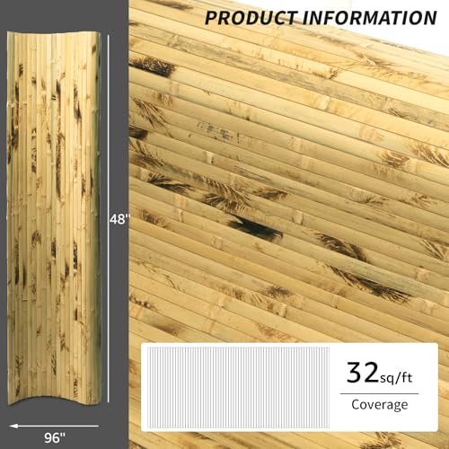 Art3d Natural Bamboo Wall Panel for Interior Wall Decor, Renewable Pole Wrap Wainscoting Paneling for Wall Ceiling Furniture Cabinet Office, 48 x 96 Inch, 2-Pack - Light Burned - color: Light Burned, size: 2-48" x 96"