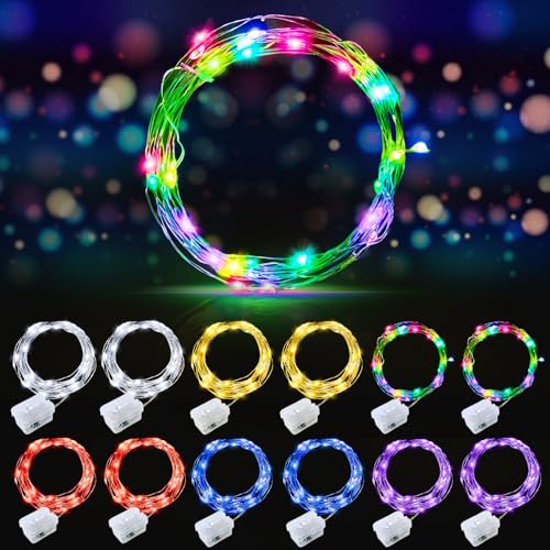 AIKEI 12 Pack LED Fairy Lights Battery Operated, String Lights Waterproof 7 Feet 20 Led Firefly Starry Lights for Wedding Party Bedroom Garden Christmas Decoration Mix-Colored - color: 6 Mix-colored, size: 12PCS-STANDARD