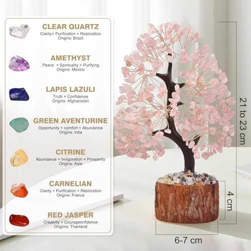 Chakra Crystal Tree of Life,Birthday Gifts for Women,Fengshui Money Tree,Crystal Bonsai,Spiritual Meditation Gifts for Positive Energy Decoration - color: Pink
