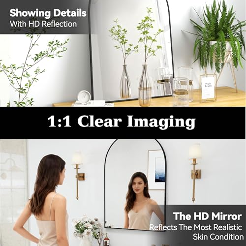 SCWF-GZ 36x24 Arch Mirror Rectangle Full Length Wall Mounted Hanging or Against Wall Metal Aluminium Alloy Frame Dressing Make-up Mirrors for Entryway Bedroom Bathroom Living Room 36 24 inch Black - color: Black, size: 36"L x 24"W