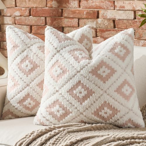AmHoo Pack of 2 Decorative Throw Pillow Covers Rhomboid Luxury Super Soft Plush Set Case Cushion for Couch Sofa Bedroom 18 x 18-Inch Pearl Blush - color: Pearl Blush, size: 18" x 18" (Pack of 2)