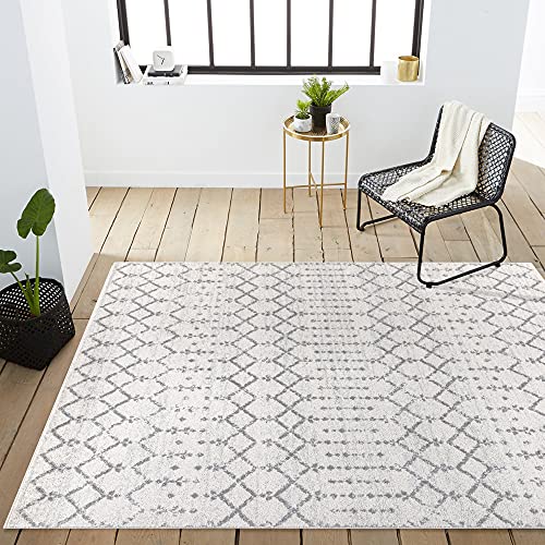 JONATHAN Y Boho Vintage Diamond Cream/Gray Round Area Rug 4 ft, Moroccan Hype for Living Room, Bedroom, Kitchen, Office, Easy-Cleaning, High Traffic, Pet-Friendly, Non-Shedding (MOH101B-4R) - color: Cream/Gray, size: 4' (Round)