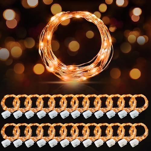 AIKEI 24 Pack LED Fairy Lights Battery Operated, Orange Thanksgiving Mini String Lights Waterproof 7ft 20 Led Firefly Starry Lights for Wedding Party Bedroom Garden Christmas Decoration Orange - color: Orange, size: 24PCS-STANDARD