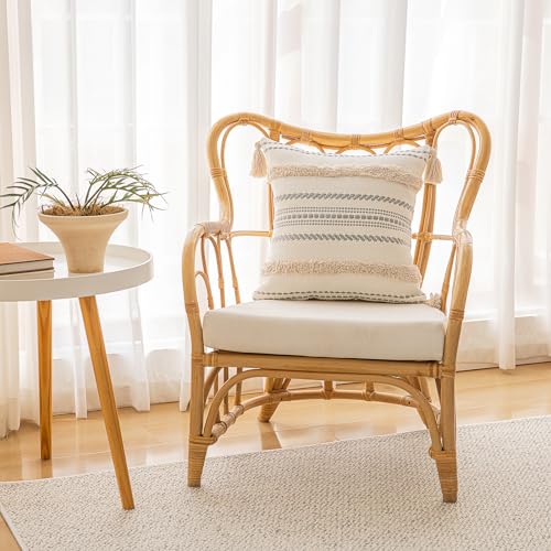 Boho Throw Pillow Covers 20x20 Set of 2 Woven Tufted Farmhouse Pillows Cover with Tassels Textured Striped Cushion Case Neutral Pillow Cases Decorative Pillowcase for Sofa, Couch, Bed, Khaki - color: Khaki, size: 20" x 20" (Pack of 2)
