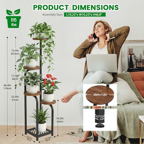 TOSKING 5 Tier Metal Anti-Tip Plant Stand indoor, Wide Base for Pots, Child and Pet Friendly ,Heavy Duty Plant Shelf ,Corner Shelf, Flower Pot Stand for Multiple Plants, Indoor Plants Tiered Stand for Living Room Balcony Garden Patio Bedroom(Black and Bro
