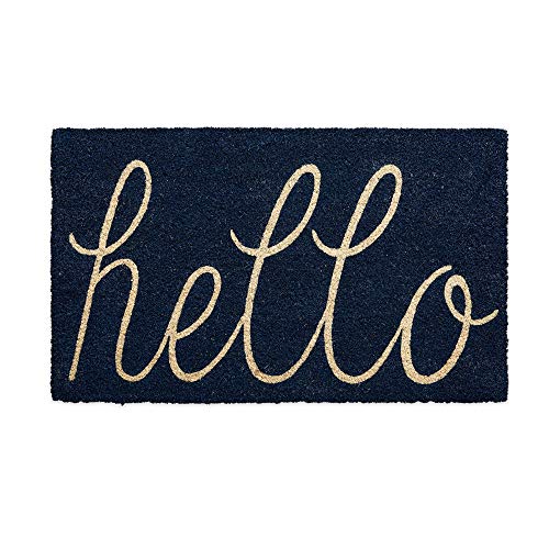 DII Hello Coir Fiber Doormat Non-Slip Durable Outdoor/Indoor, Pet Friendly, 18x30, Navy - color: Navy