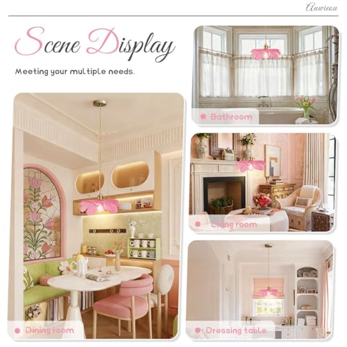 Pink Glass Pendant Lights Fixtures Flower Hanging Ceiling Light Girls Room Mid Century Pendant lamp Gold Chandelier for Kitchen Island Dining Room Foyer Cafe - color: Pink, Hardwired, size: Hardwired