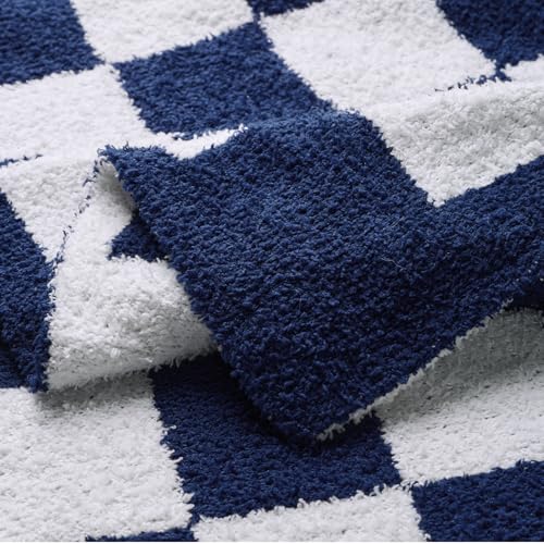 Checkered Throw Blanket, Dark Blue Soft Cozy Fluffy Knitted Throw Blankets for Couch, Sofa, Bed, Chair, Warm Fuzzy Travel Picnic Lightweight Plaid Blanket, 50x70 inches - color: Dark Blue, size: 50×70 Inch
