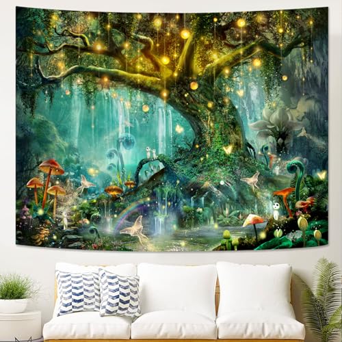 Spenlife Nature Tree Tapestry Mystical Forest Tapestry for Bedroom Aesthetic Tapastry's Wall Hanging Tapestries for Living Room Dorm Tree2 44×60 Inches - color: Lemon Yellow, size: 60"L x 44"W
