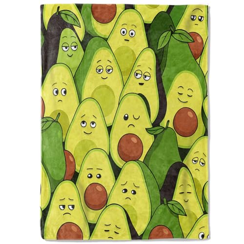 Funny Avocado Face Fleece Blanket,40x50in,Cute Cartoon Guacamole Fruit with Emotion Throw Blankets,Soft Cozy Lightweight, Ideal for Bed Living Room Home Decor,Kids Gifts - color: Avocado, size: 40x50 Inch