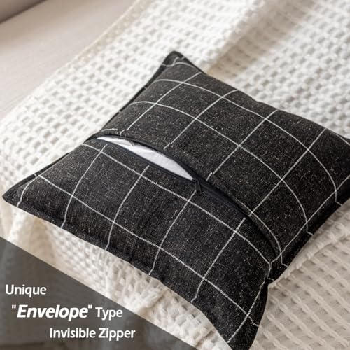 CARRIE HOME 26x26 Pillow Covers, Black and White Plaid Euro Pillow Covers Set of 2, Modern Farmhouse Buffalo Check Decorative Neutral European Pillow Cover 26 x 26, Black Bedroom Decor - color: Black & Beige Plaid Set of 2, size: 26" x 26" (Pack of 2)