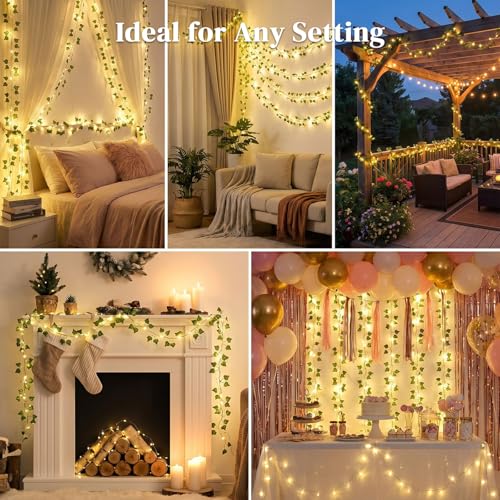 DomeStar 40Ft 120 LED Fairy Lights with Vines, Vines with Light for Bedroom, Curtain String Lights with Remote for Dorm, Wedding, Party, Wall, Indoor, Outdoor Holiday Home Decor - style: 40Ft-120LED-lvy