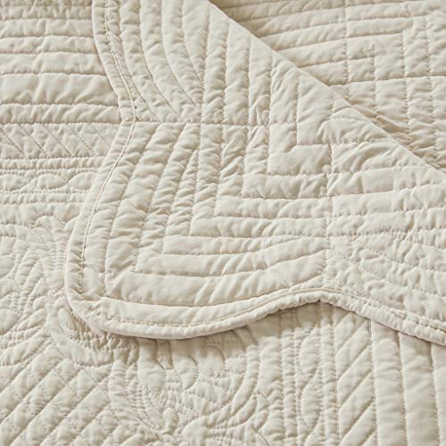 Madison Park Luxe Quilted Throw Blanket - Damask Stitching Design, Cotton Filled Spread, Ultra Soft, Cozy Bedding for Living Room Couch, Sofa, Bed, 60x72", Scalloped Borders Cream - color: Scalloped Edges Cream, size: 60"x72"